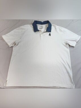 Gap x Malbon Golf Polo Shirt Mens L Ivory Frost Short Sleeve Bear Embroidered L